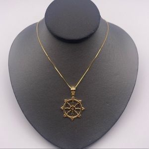 10k and 14k yellow gold Dharma Wheel necklace